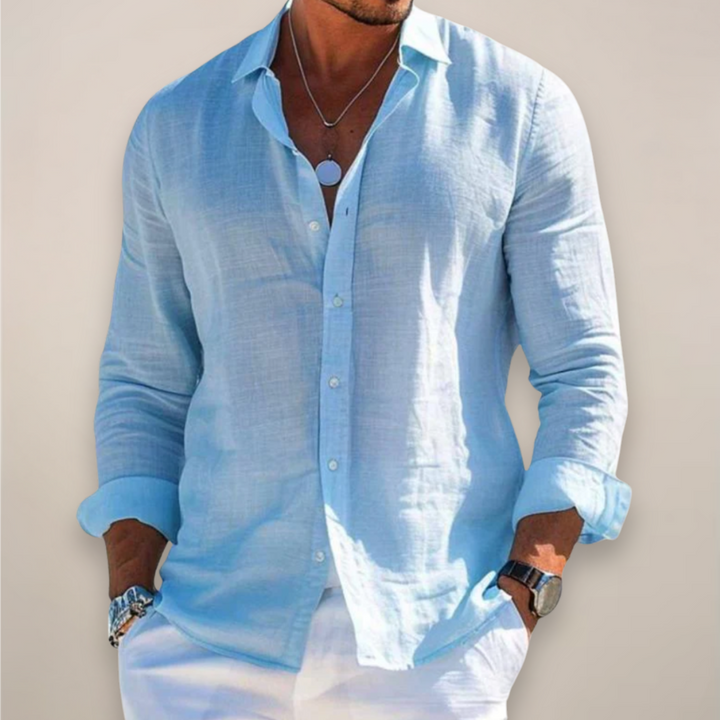 Casual Linen-Blend Shirt with Button Front and Point Collar