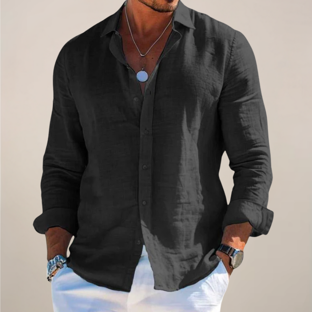 Casual Linen-Blend Shirt with Button Front and Point Collar