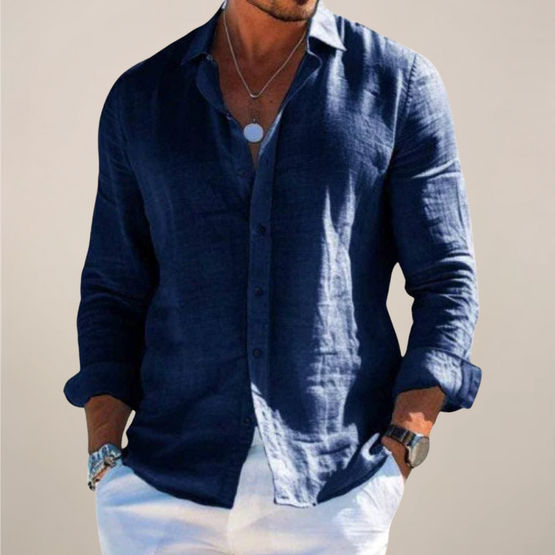 Casual Linen-Blend Shirt with Button Front and Point Collar