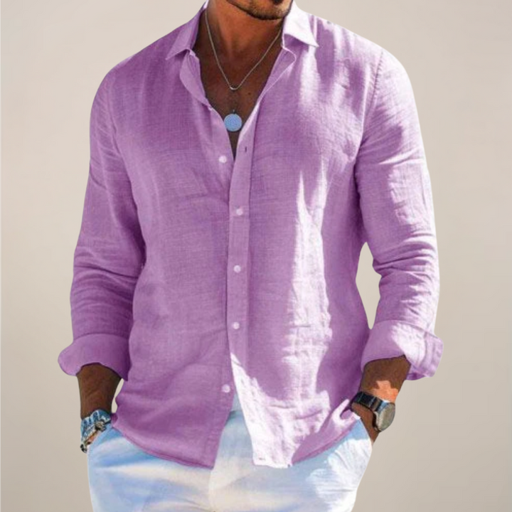 Casual Linen-Blend Shirt with Button Front and Point Collar