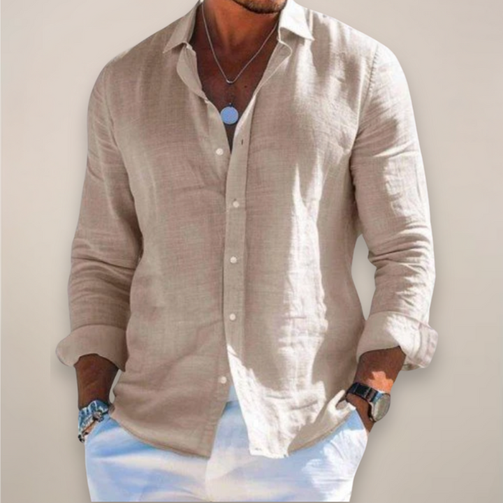 Casual Linen-Blend Shirt with Button Front and Point Collar