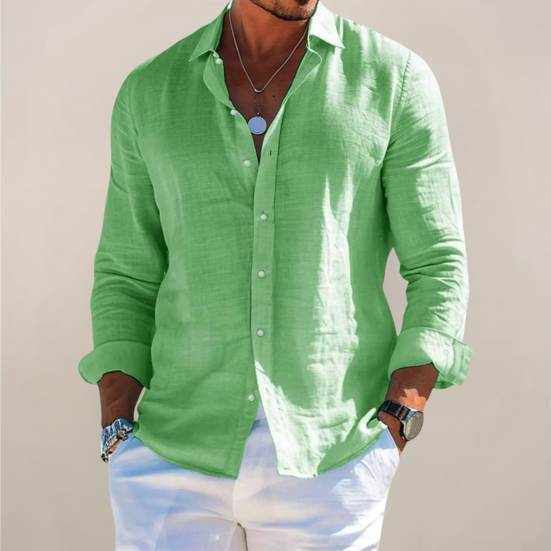 Casual Linen-Blend Shirt with Button Front and Point Collar
