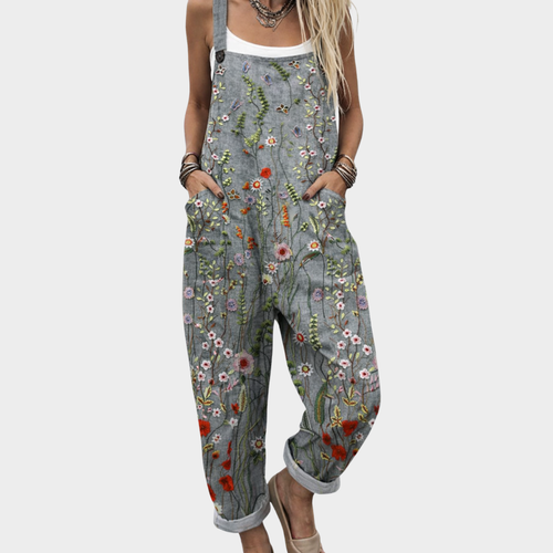 Casual Printed Overalls with Straps and Patch Pockets