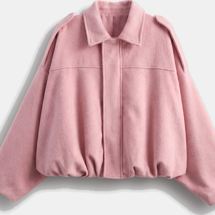 Women's Oversized Suede Bomber Jacket, Button Front