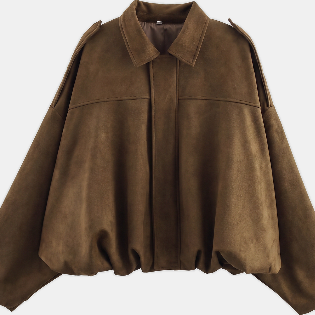 Women's Oversized Suede Bomber Jacket, Button Front