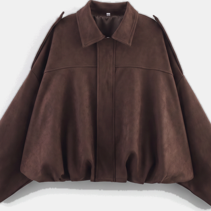 Women's Oversized Suede Bomber Jacket, Button Front