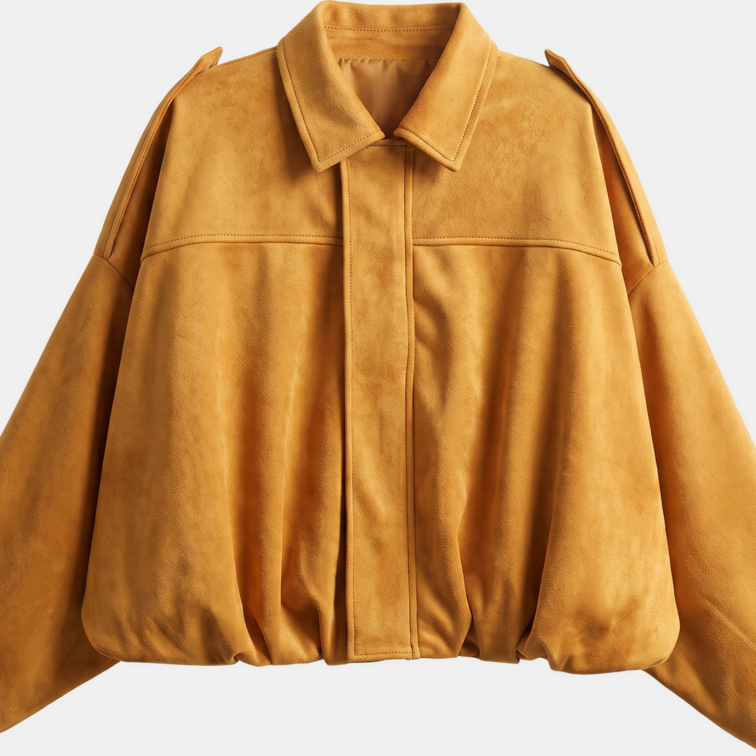 Women's Oversized Suede Bomber Jacket, Button Front