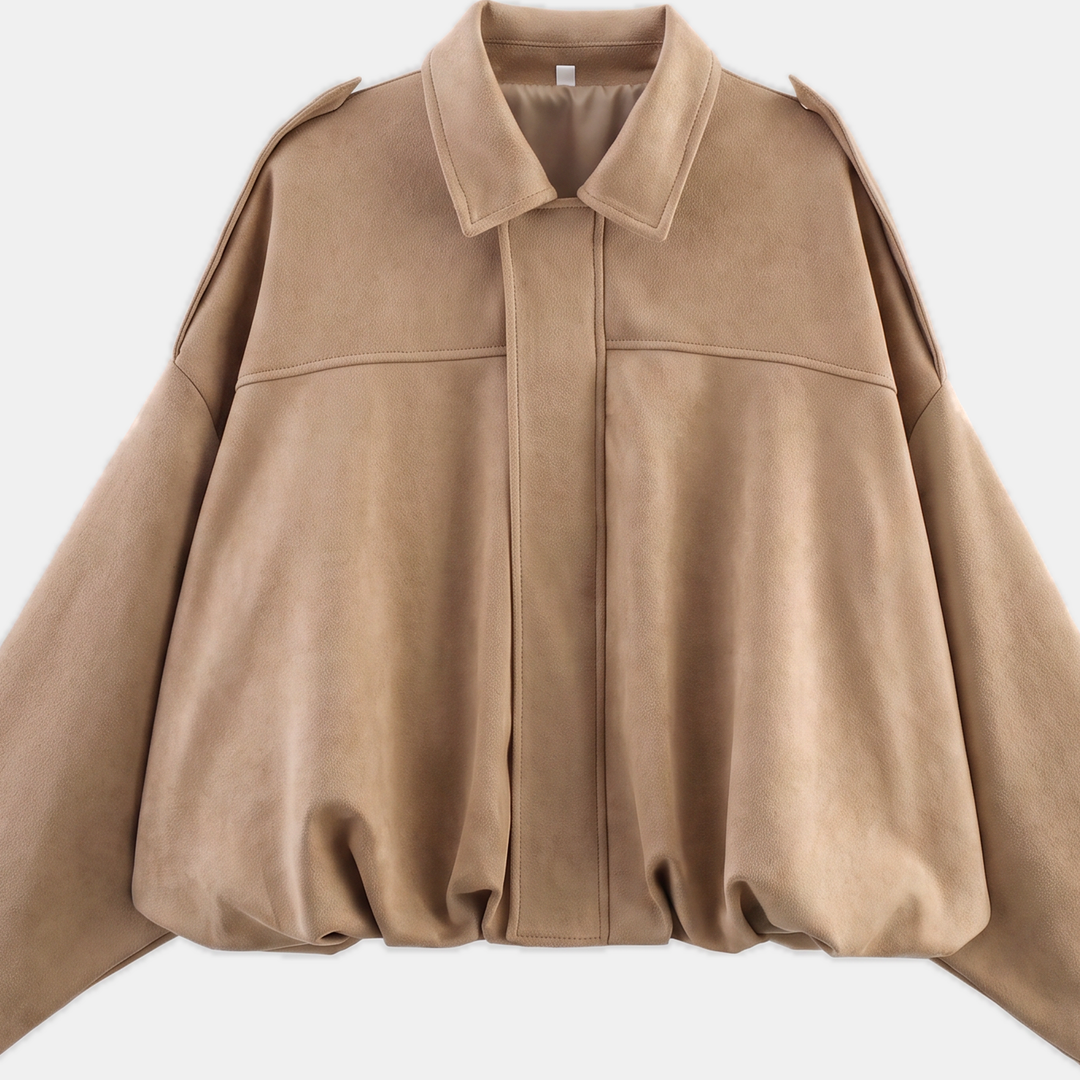 Women's Oversized Suede Bomber Jacket, Button Front