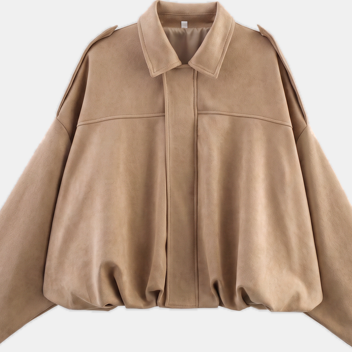 Women's Oversized Suede Bomber Jacket, Button Front