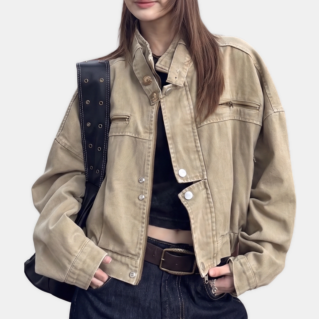 Women's Cropped Corduroy Jacket, Button Front Chest Pockets