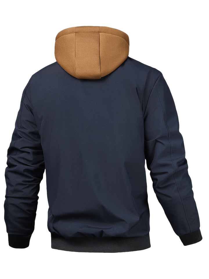 Men’s Hooded Bomber Jacket Casual Zip Up Utility Jacket