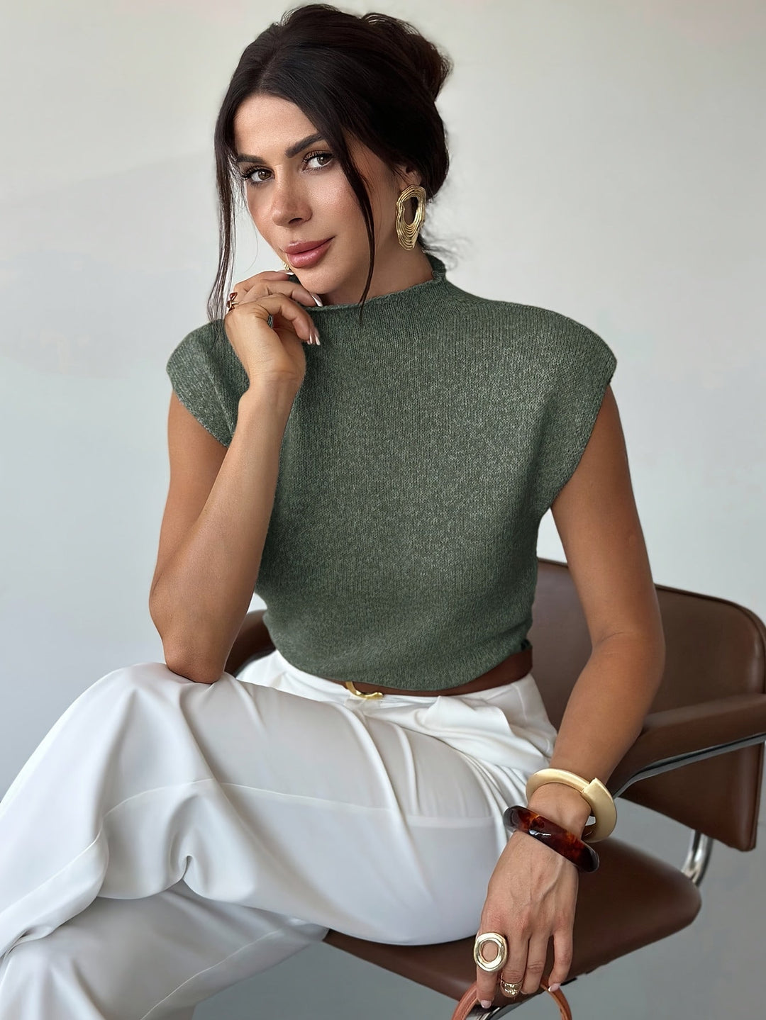 Claudia | Mock Neck Sleeveless Sweater Vest