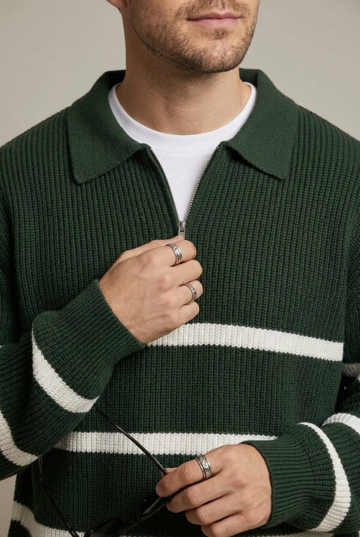 Men's Striped Quarter Zip Sweater