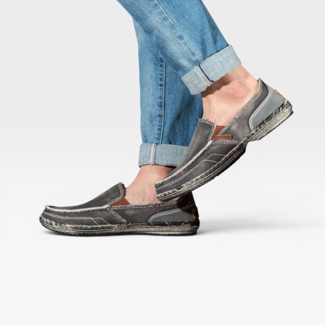 Men's Canvas Slip On Loafers – Casual Comfort Distressed Moccasin Shoes for Everyday Wear