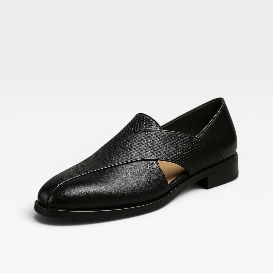 Men's Genuine Leather Loafers – Classic Cross Strap Slip On Smart Dress Shoes