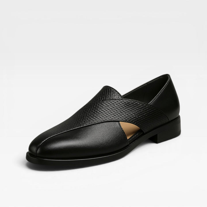 Men's Genuine Leather Loafers – Classic Cross Strap Slip On Smart Dress Shoes