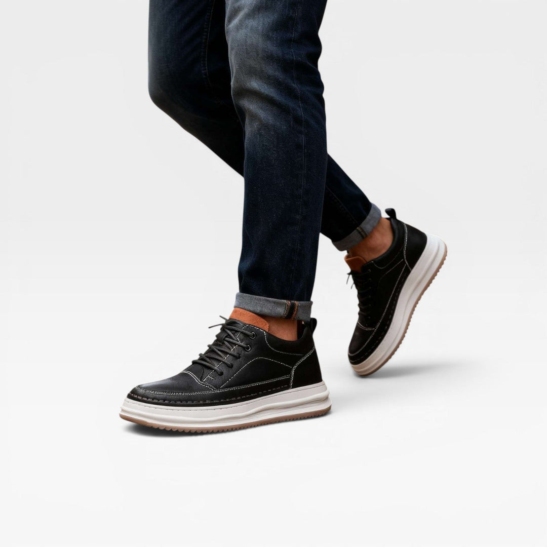 Men's Burnished Leather Trainers – Hand Stitched Lace Up Casual Sneakers