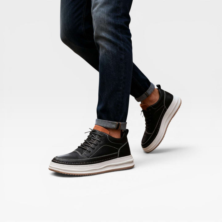 Men's Burnished Leather Trainers – Hand Stitched Lace Up Casual Sneakers