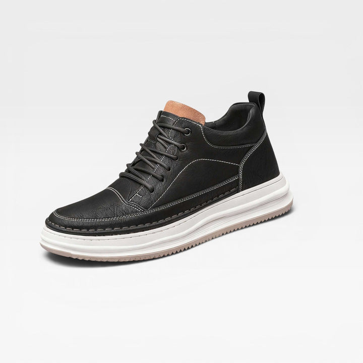 Men's Burnished Leather Trainers – Hand Stitched Lace Up Casual Sneakers