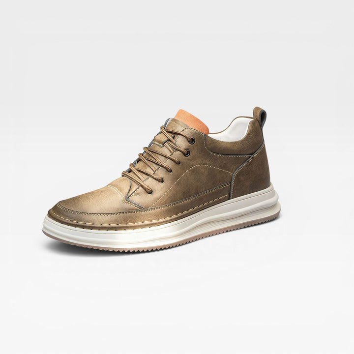 Men's Burnished Leather Trainers – Hand Stitched Lace Up Casual Sneakers