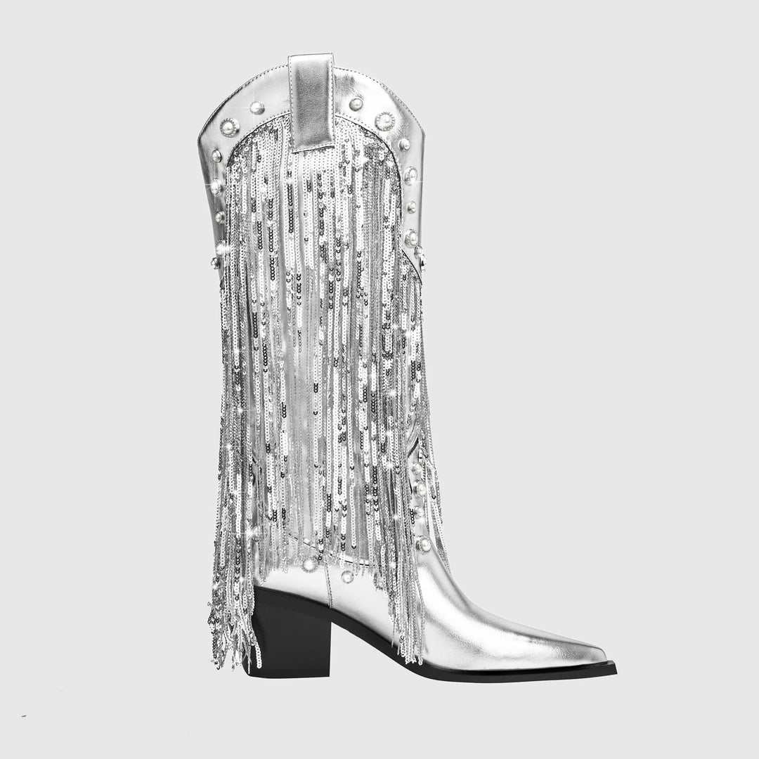 Mid-Calf Cowboy Boots with Fringe for Women