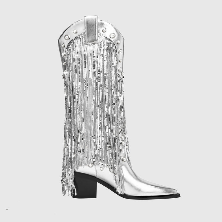 Mid-Calf Cowboy Boots with Fringe for Women