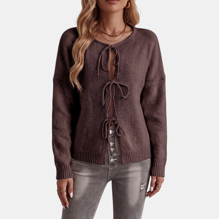 Women's Knit Oversized Cardigan, Tie Front Hip Length