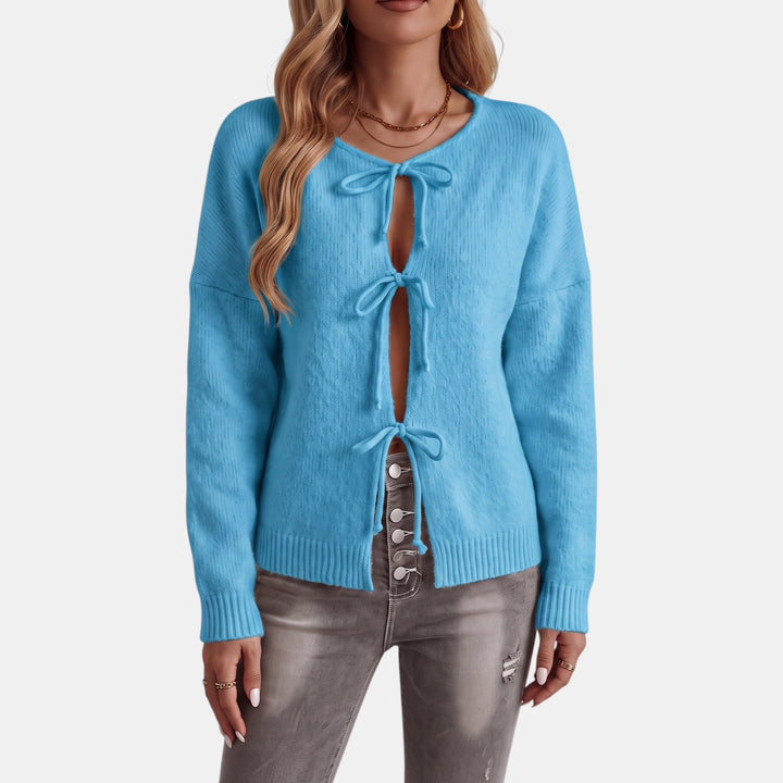 Women's Knit Oversized Cardigan, Tie Front Hip Length