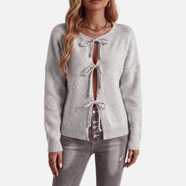 Women's Knit Oversized Cardigan, Tie Front Hip Length