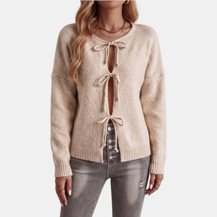 Women's Knit Oversized Cardigan, Tie Front Hip Length