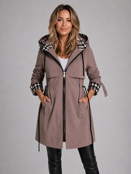 Long Parka Coat with Hood and Adjustable Waist for Women