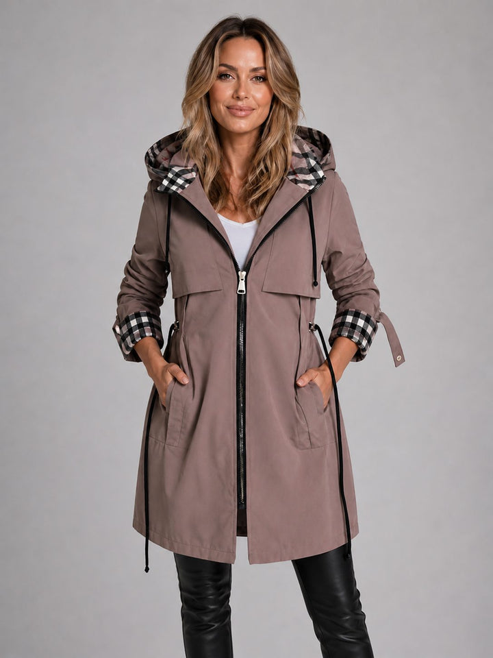 Long Parka Coat with Hood and Adjustable Waist for Women