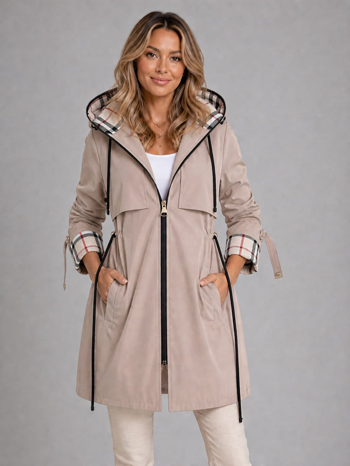 Long Parka Coat with Hood and Adjustable Waist for Women