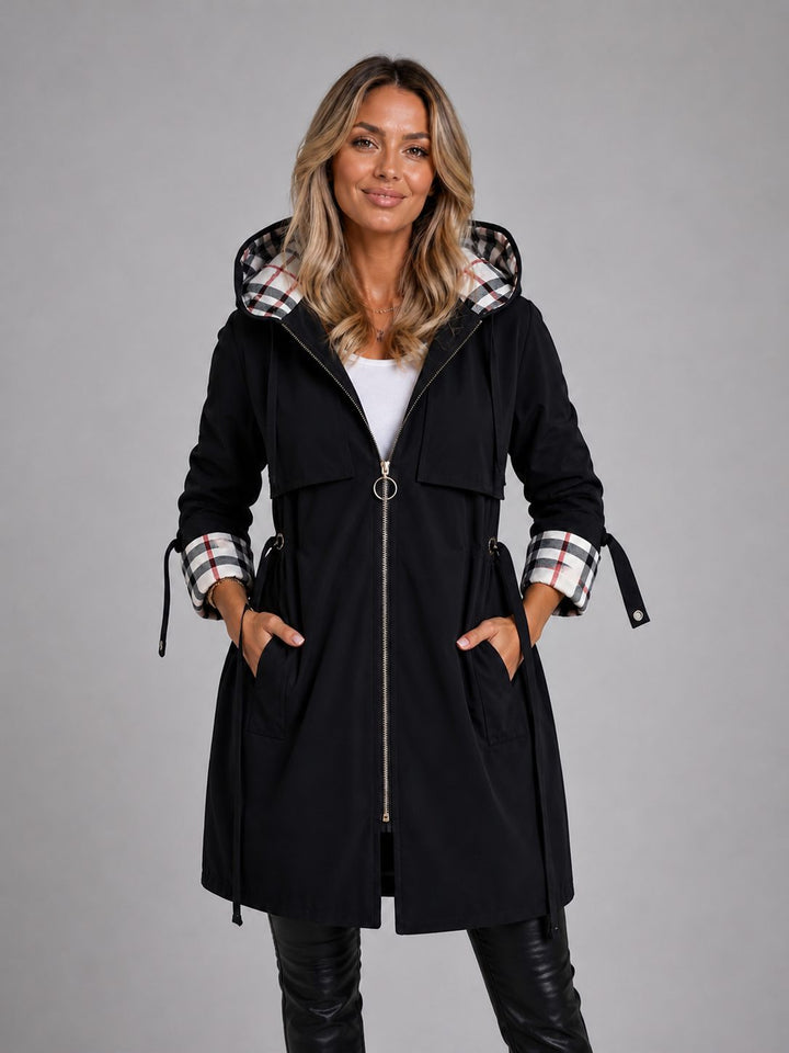 Long Parka Coat with Hood and Adjustable Waist for Women
