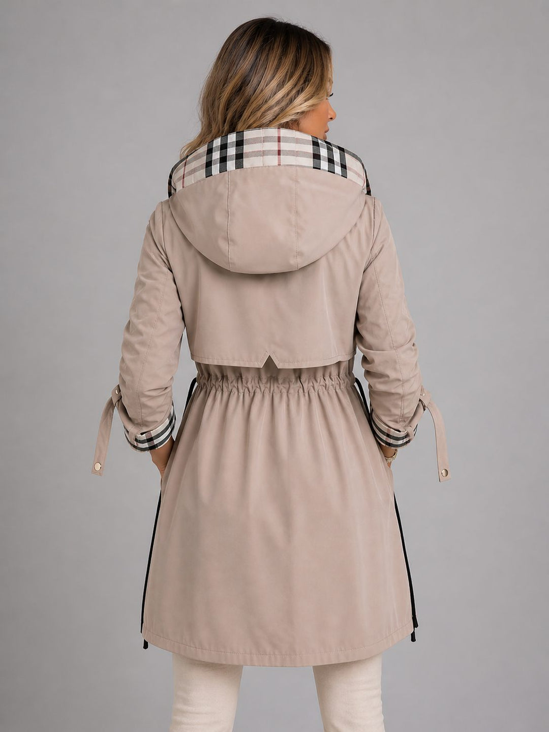 Long Parka Coat with Hood and Adjustable Waist for Women