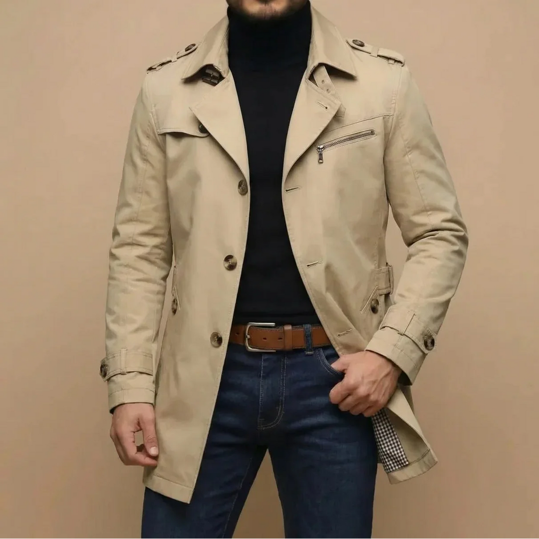 Men’s Trench Coat Casual Long Jacket Business Outerwear