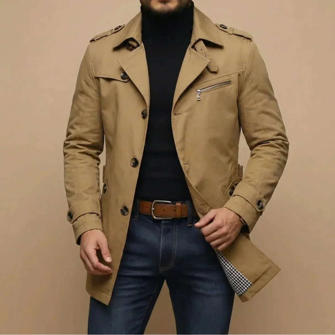 Men’s Trench Coat Casual Long Jacket Business Outerwear