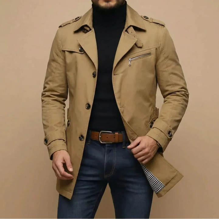 Men’s Trench Coat Casual Long Jacket Business Outerwear
