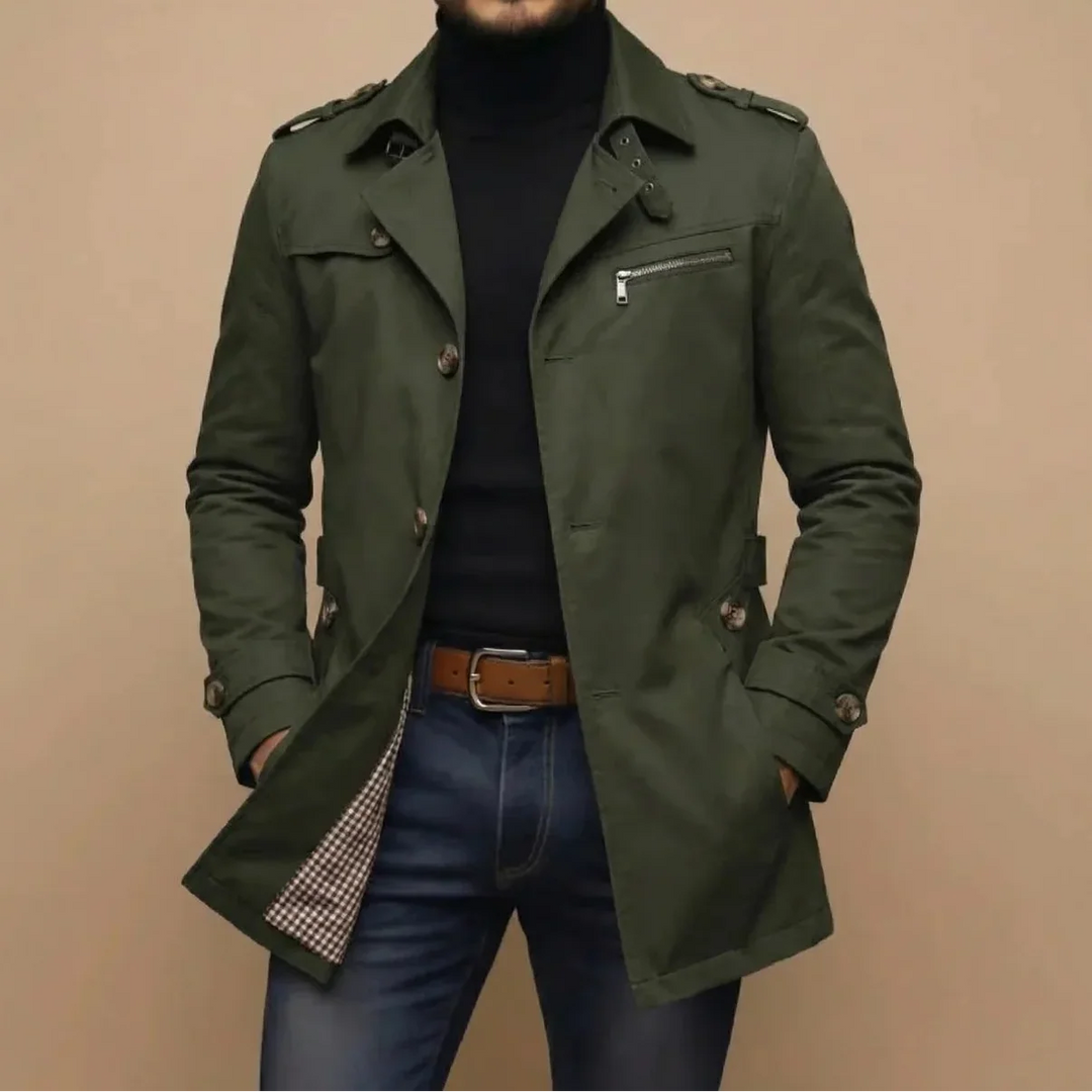Men’s Trench Coat Casual Long Jacket Business Outerwear