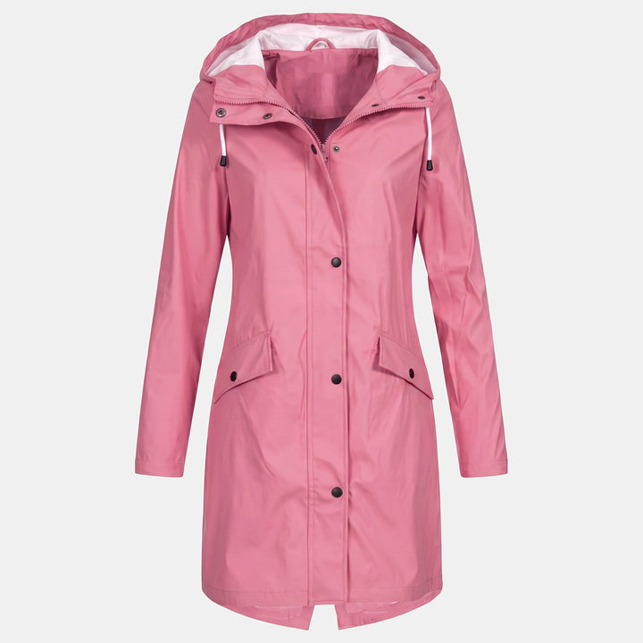Women's Short Hooded Rain Jacket, Flap Pockets Drawstring Collar