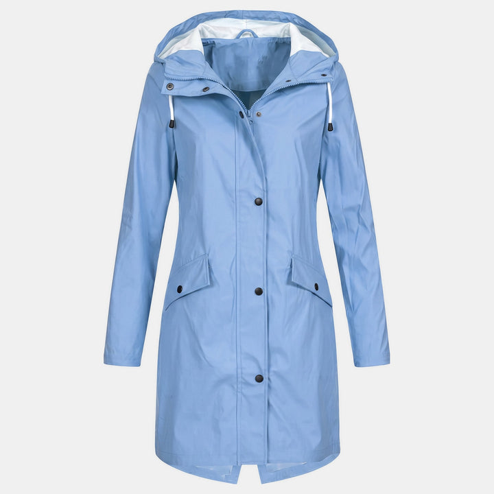 Women's Short Hooded Rain Jacket, Flap Pockets Drawstring Collar
