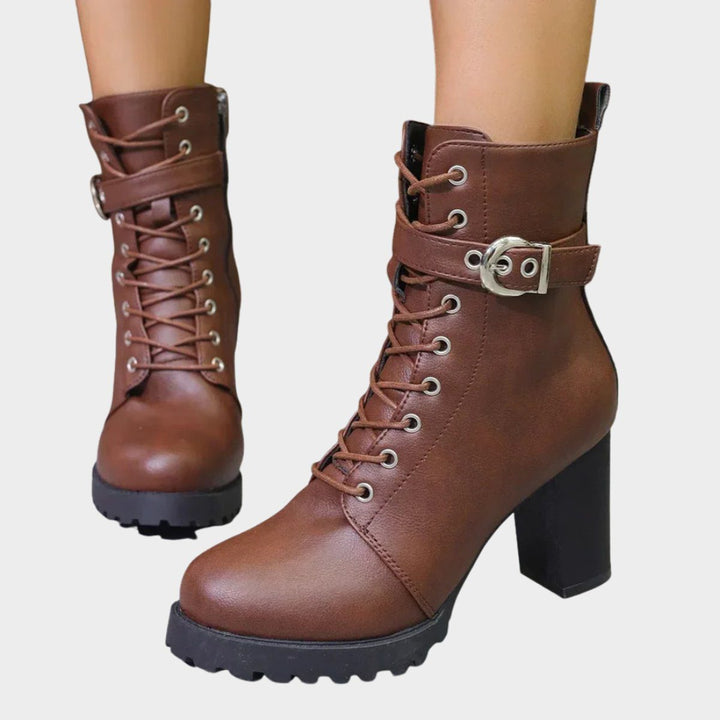Block Heel Ankle Boots with Lace-Up Front for Women