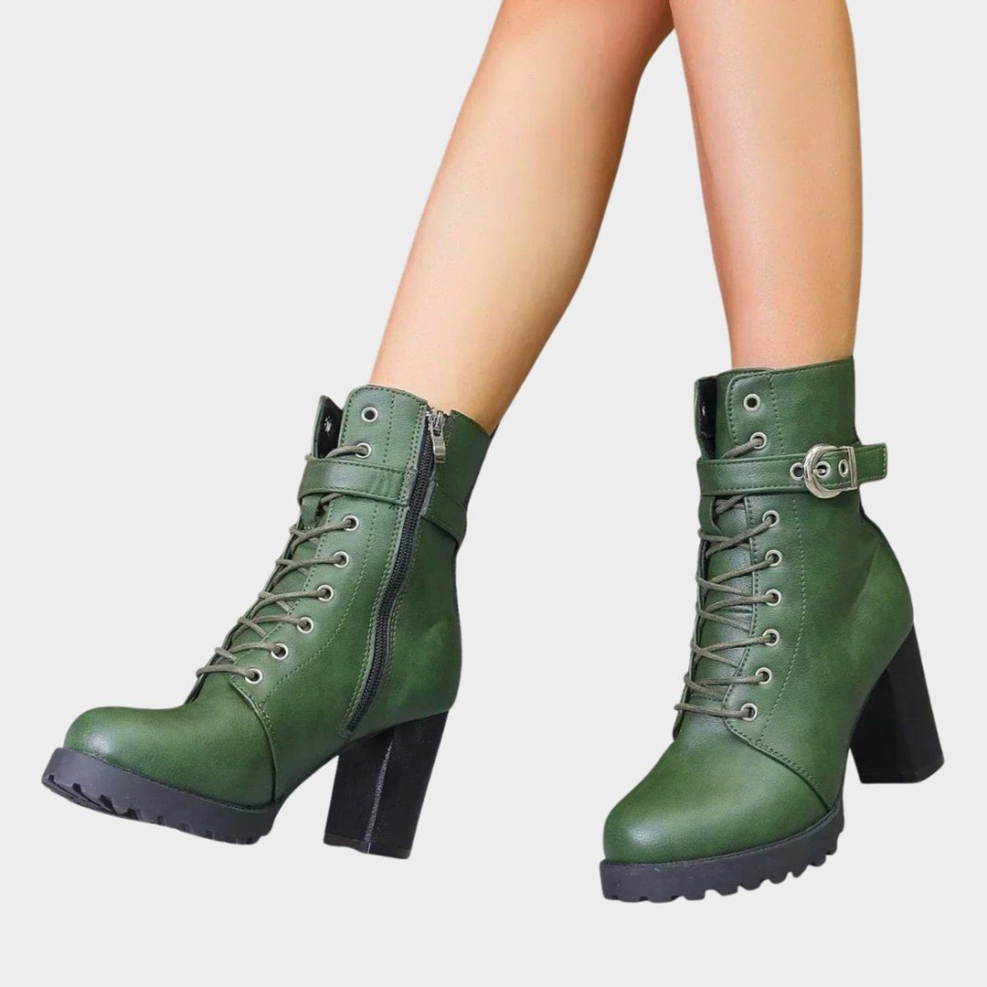 Block Heel Ankle Boots with Lace-Up Front for Women