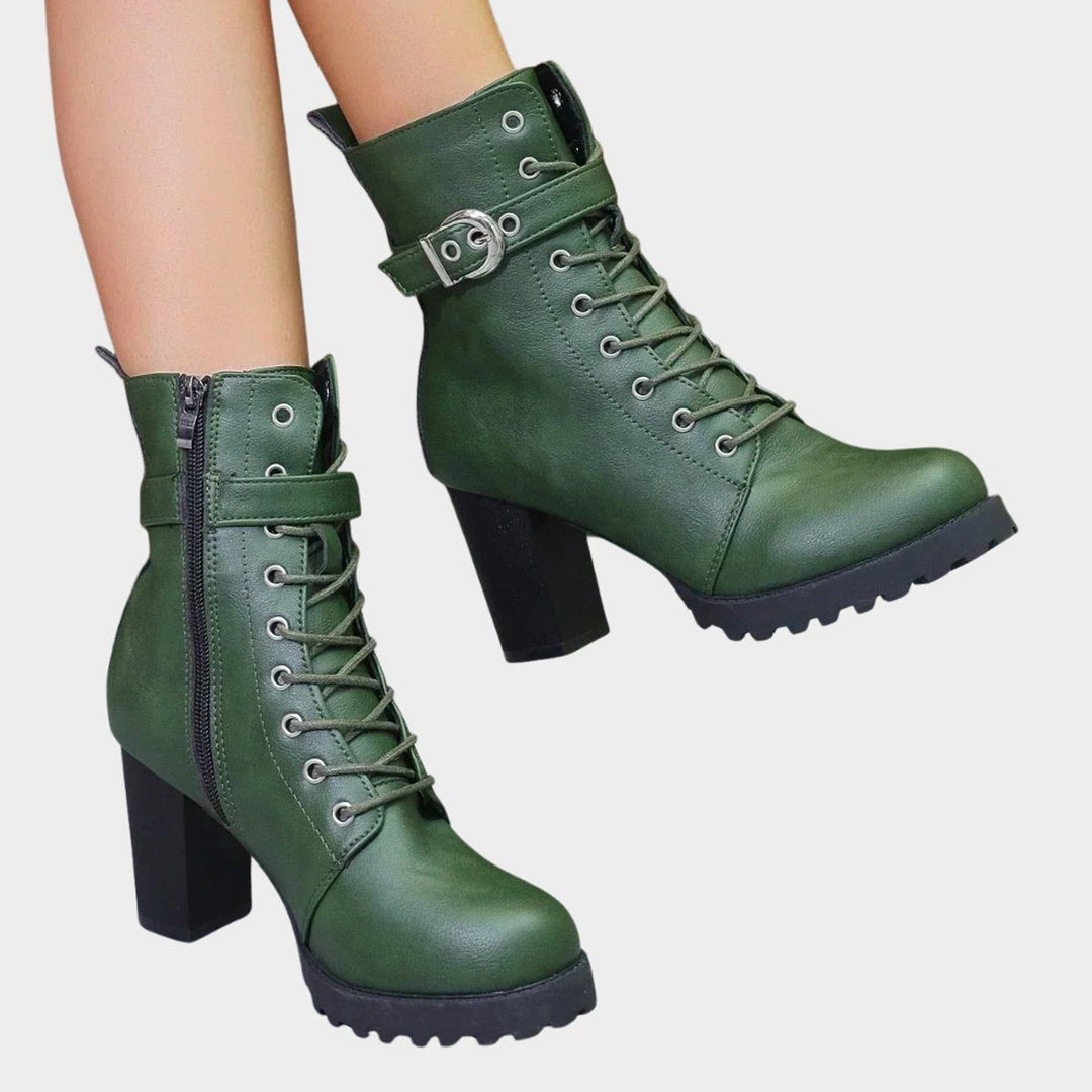 Block Heel Ankle Boots with Lace-Up Front for Women