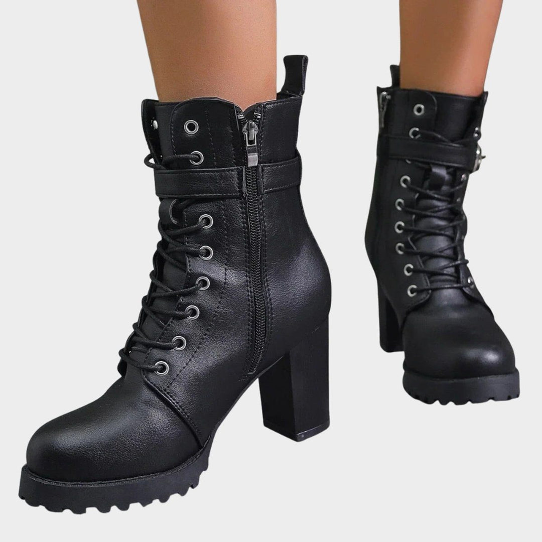 Block Heel Ankle Boots with Lace-Up Front for Women