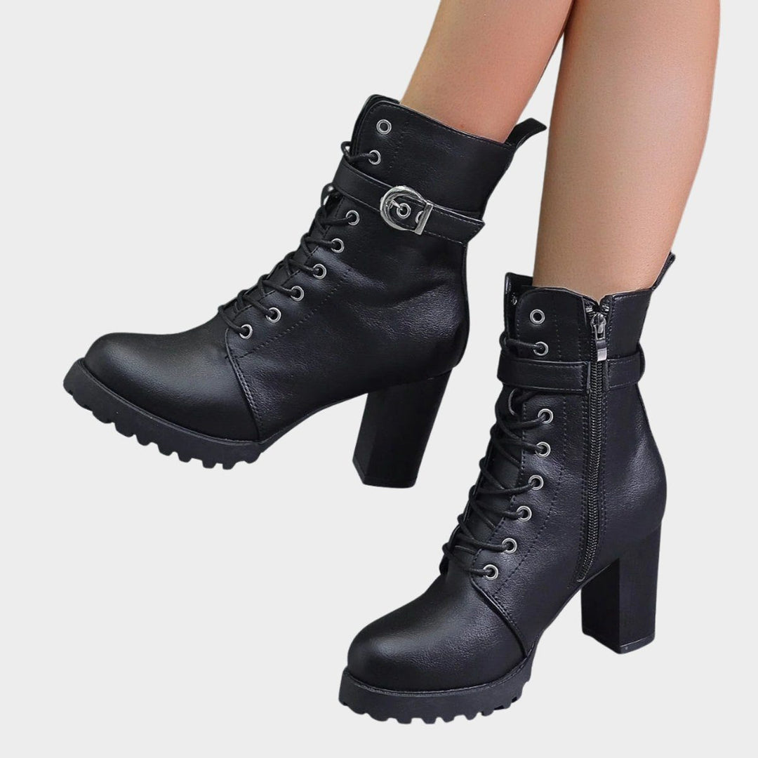 Block Heel Ankle Boots with Lace-Up Front for Women