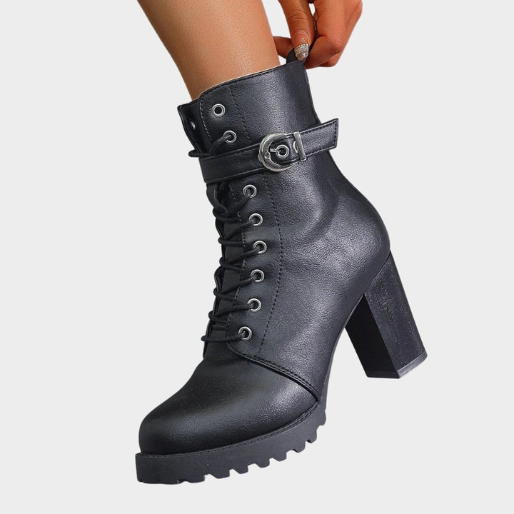 Block Heel Ankle Boots with Lace-Up Front for Women