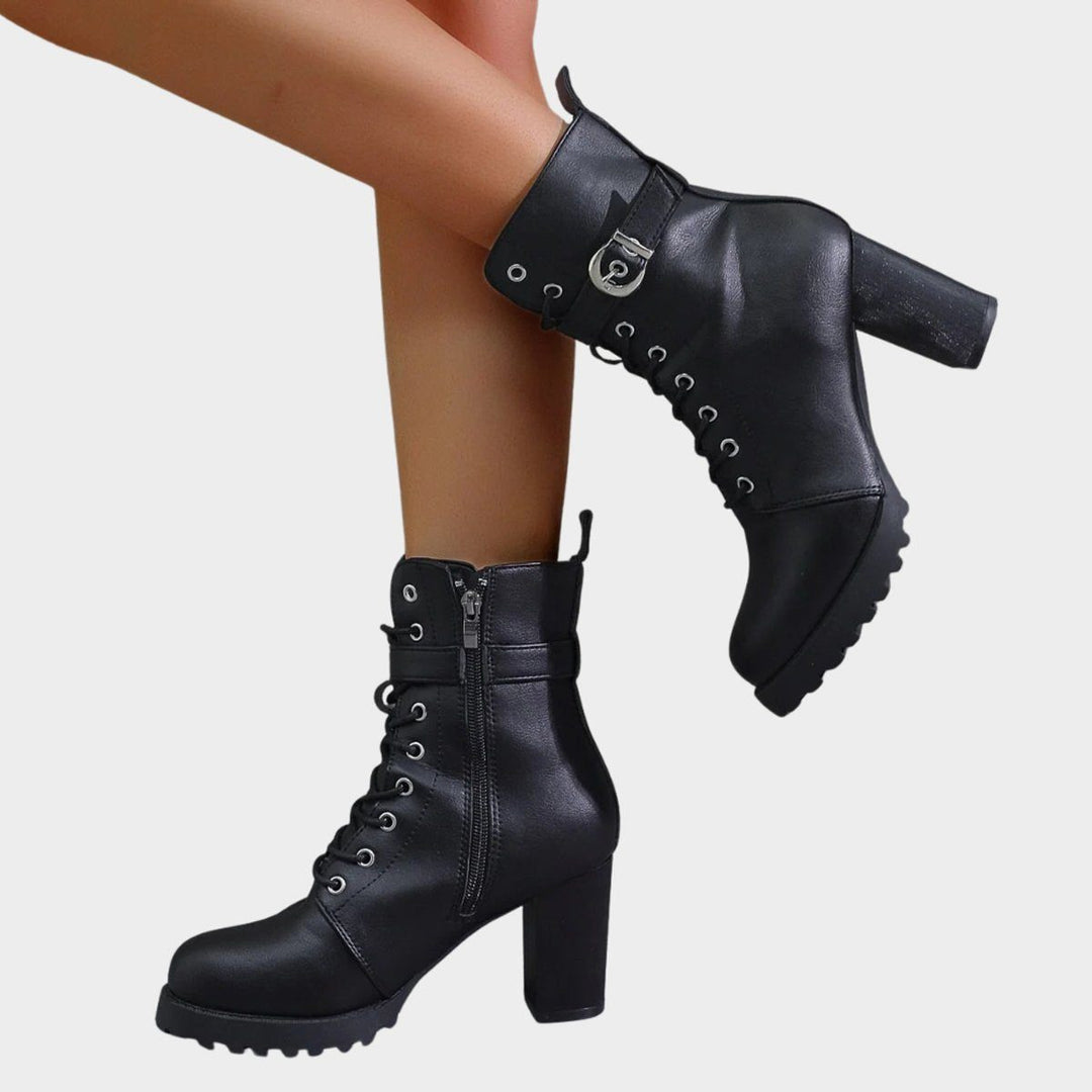Block Heel Ankle Boots with Lace-Up Front for Women