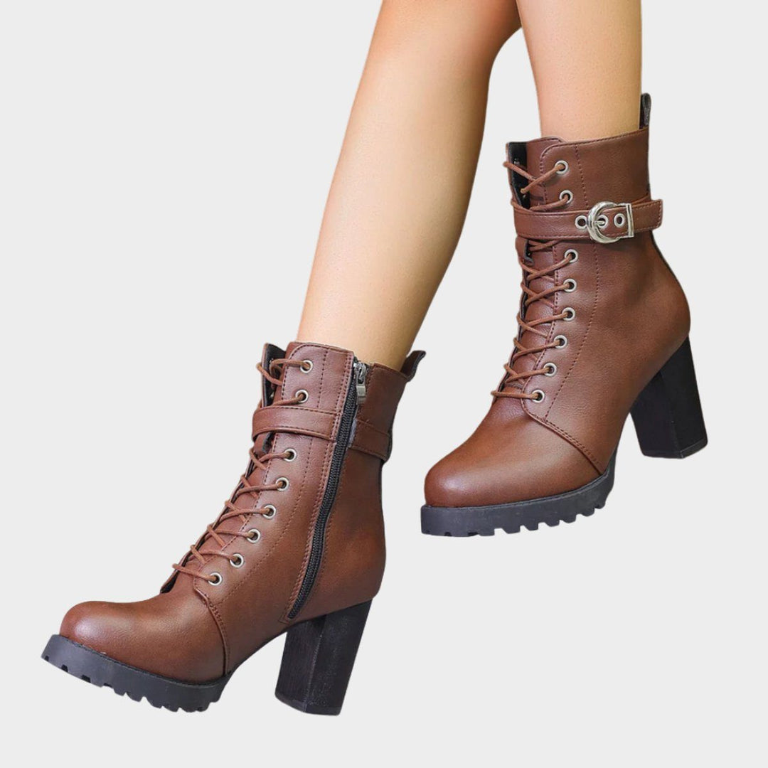 Block Heel Ankle Boots with Lace-Up Front for Women