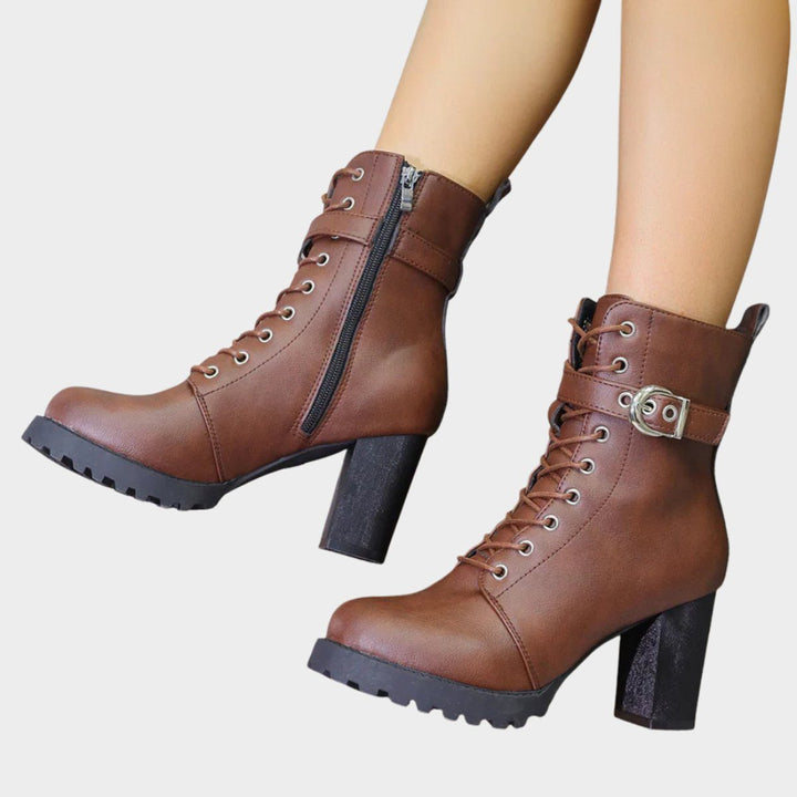Block Heel Ankle Boots with Lace-Up Front for Women